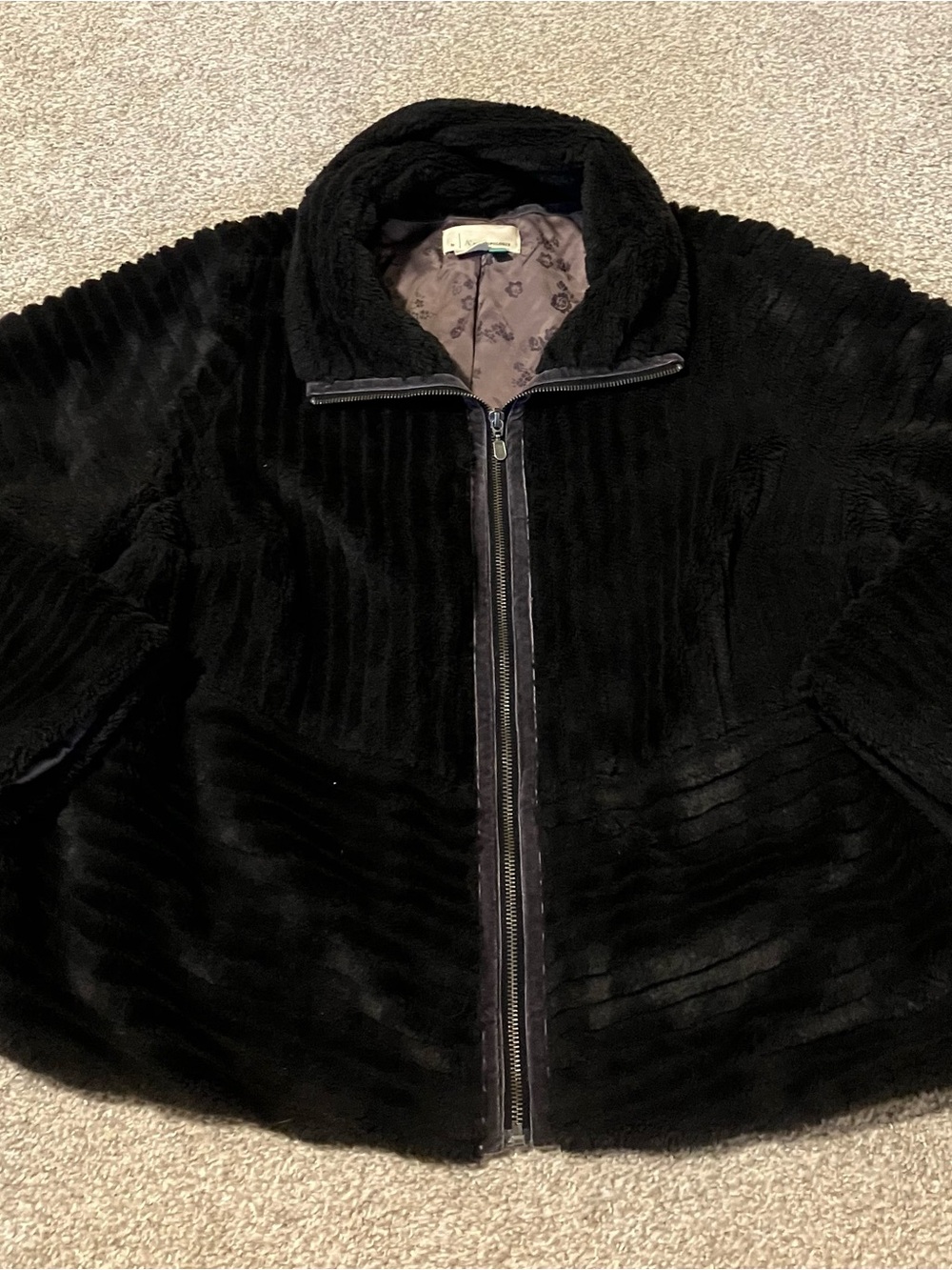 Anthropologie Black Faux Fur Zip Jacket